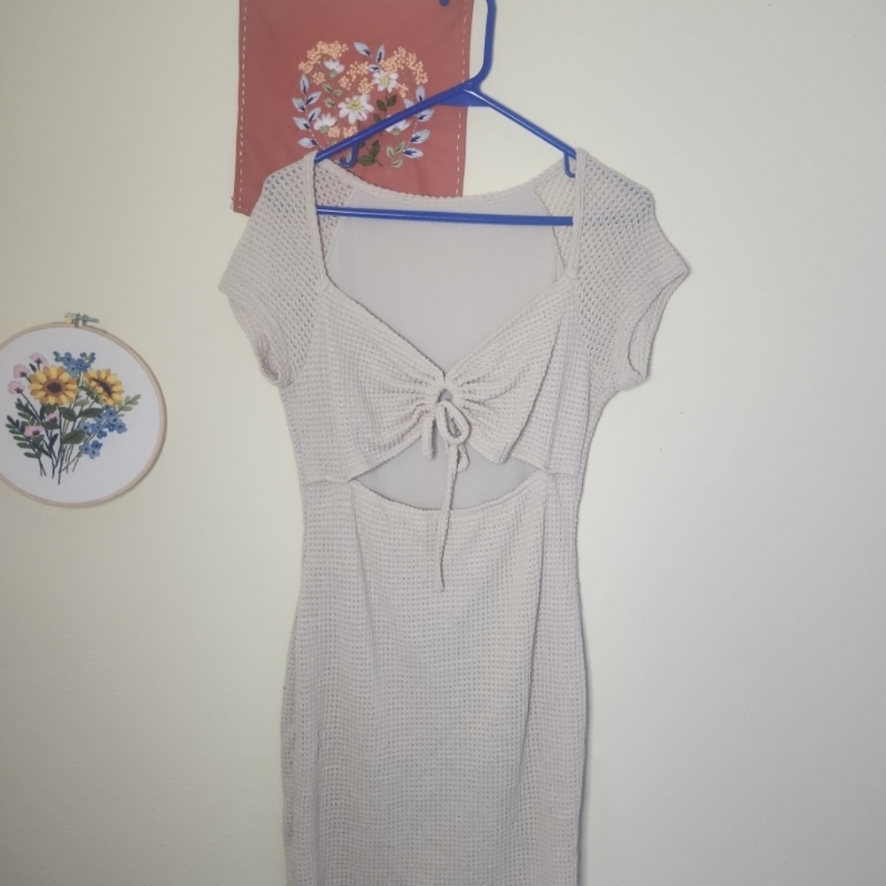 Cream Knit Dress with Front Tie Detail